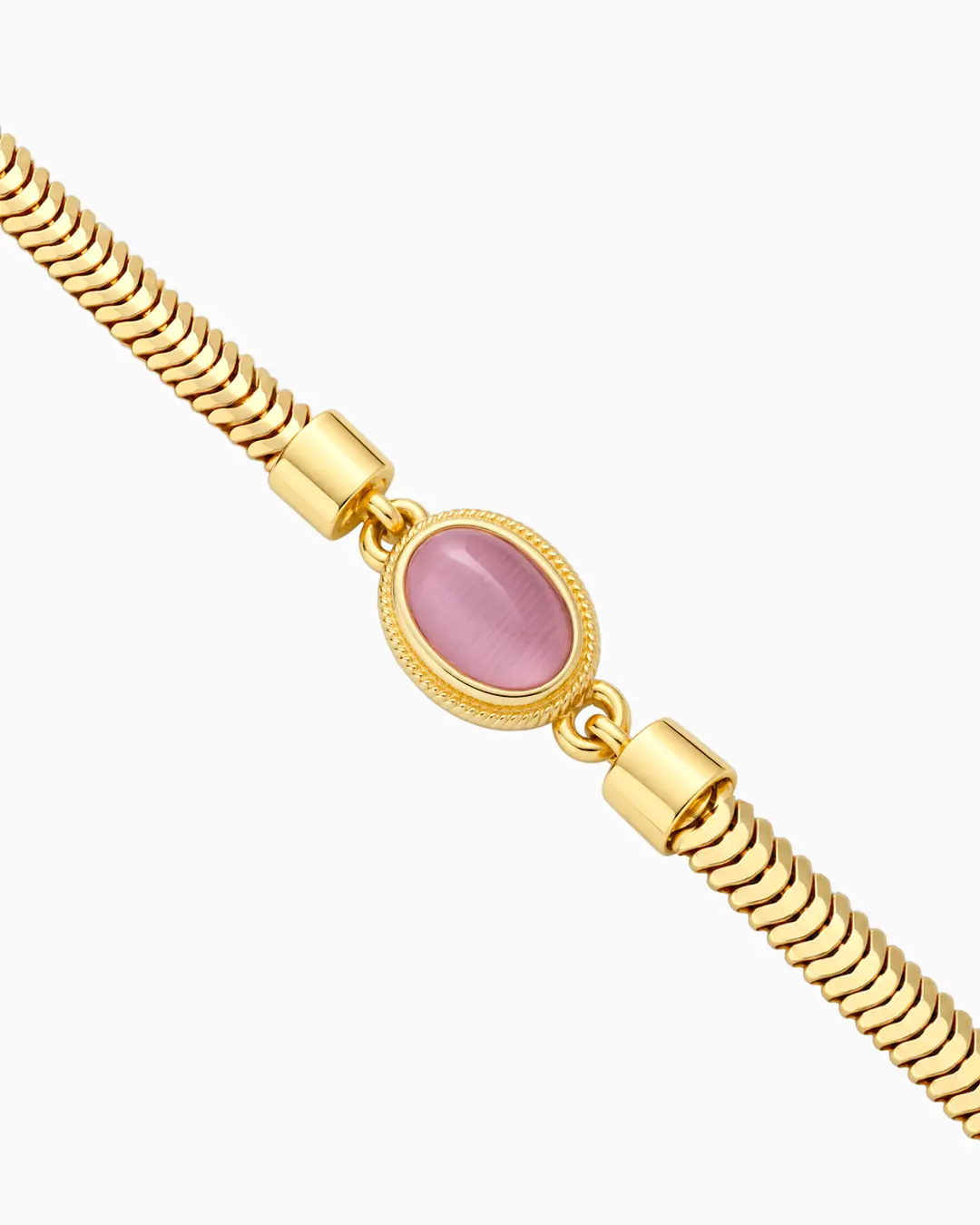 14 Ayar Balıksırtı Pembe Taşlı Bileklik